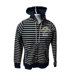LUCKY BRAND Women’s Full Zip Hooded Hoodie Navy White Stripe Medium